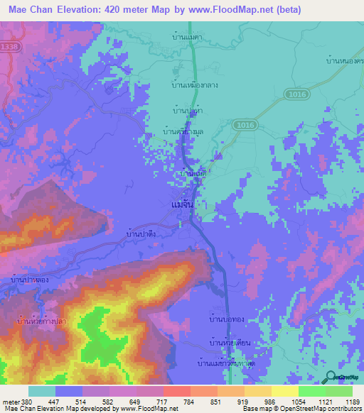 Mae Chan,Thailand Elevation Map