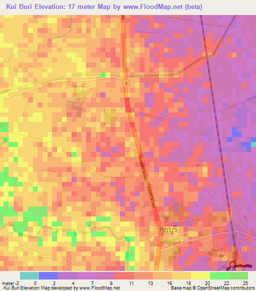 Kui Buri,Thailand Elevation Map