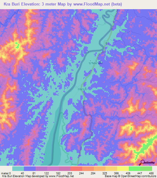 Kra Buri,Thailand Elevation Map