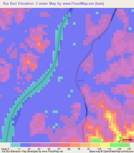 Kra Buri,Thailand Elevation Map