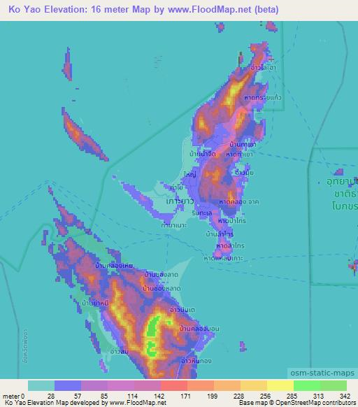 Ko Yao,Thailand Elevation Map