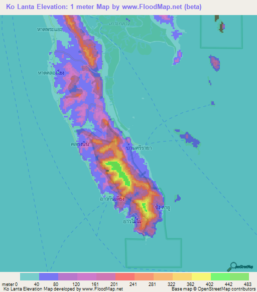 Ko Lanta,Thailand Elevation Map
