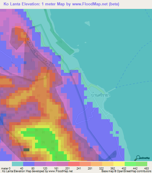 Ko Lanta,Thailand Elevation Map