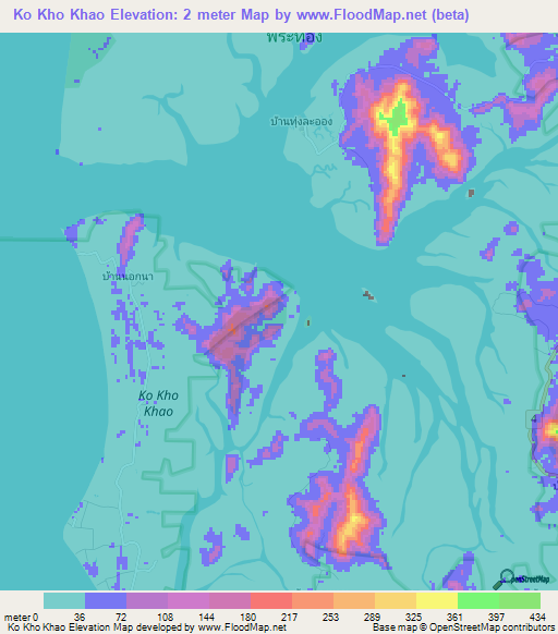 Ko Kho Khao,Thailand Elevation Map