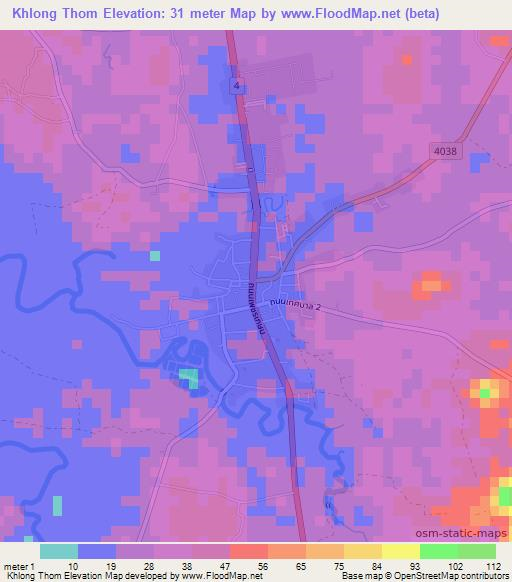 Khlong Thom,Thailand Elevation Map
