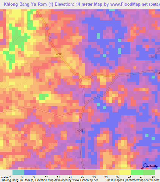 Khlong Bang Ya Rom (1),Thailand Elevation Map
