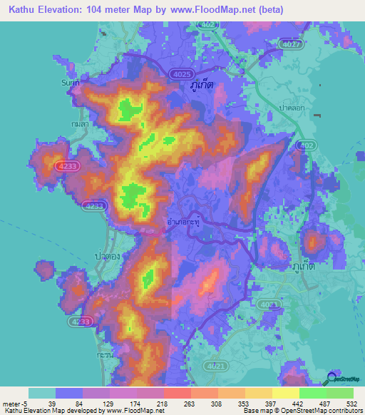 Kathu,Thailand Elevation Map