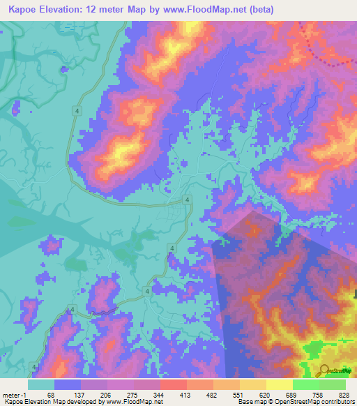 Kapoe,Thailand Elevation Map