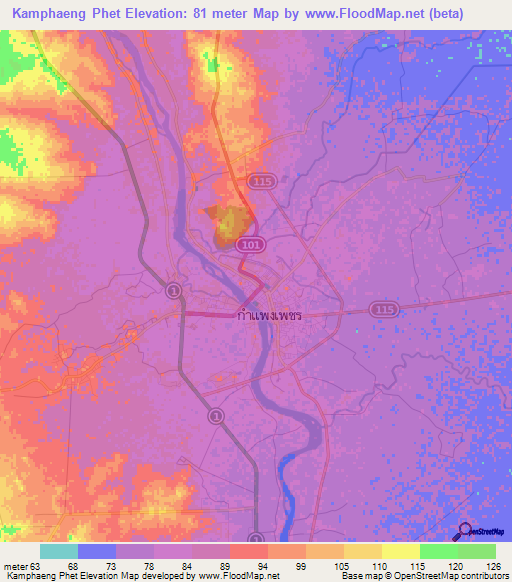 Kamphaeng Phet,Thailand Elevation Map