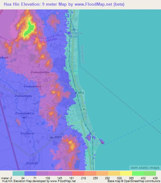 Hua Hin,Thailand Elevation Map