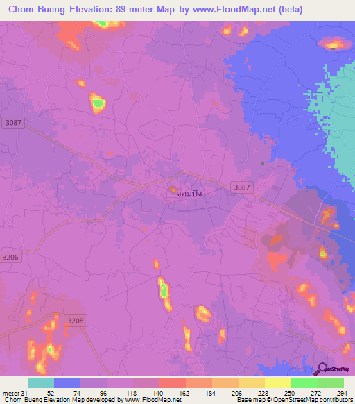 Chom Bueng,Thailand Elevation Map