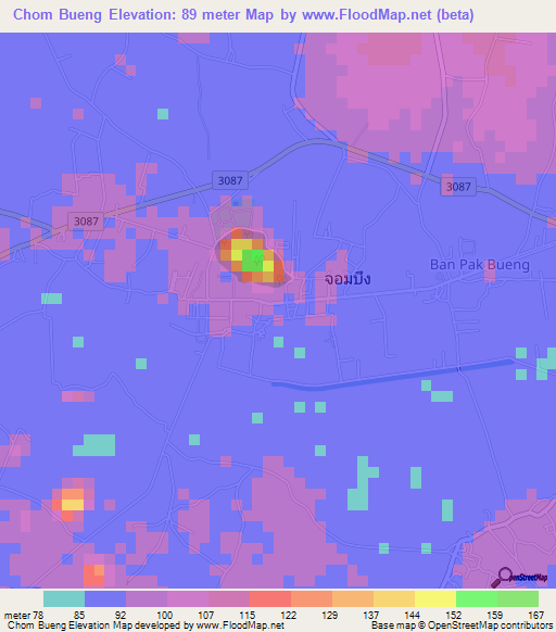 Chom Bueng,Thailand Elevation Map