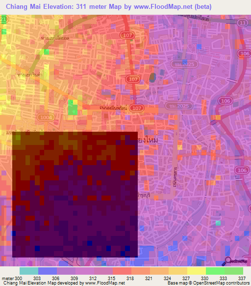 Chiang Mai,Thailand Elevation Map