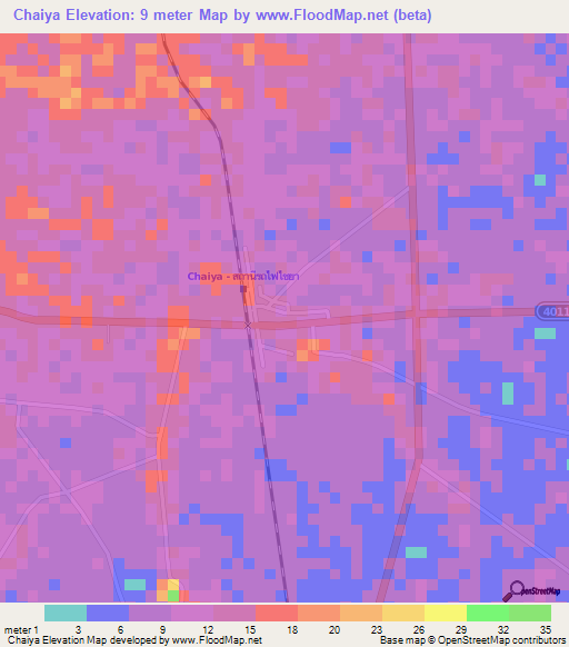Chaiya,Thailand Elevation Map