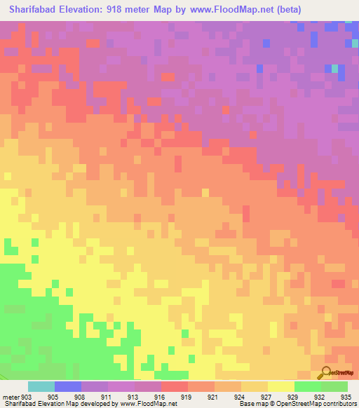 Sharifabad,Iran Elevation Map