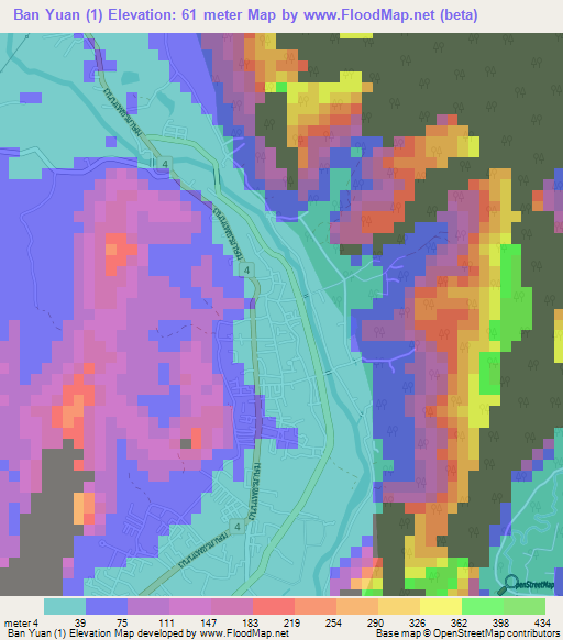 Ban Yuan (1),Thailand Elevation Map