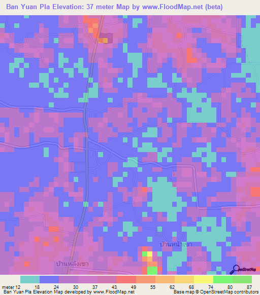 Ban Yuan Pla,Thailand Elevation Map