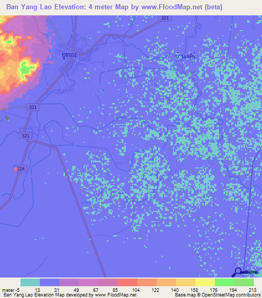 Ban Yang Lao,Thailand Elevation Map