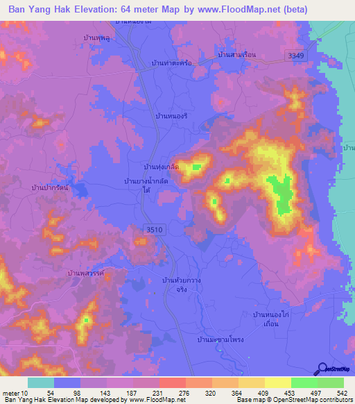 Ban Yang Hak,Thailand Elevation Map
