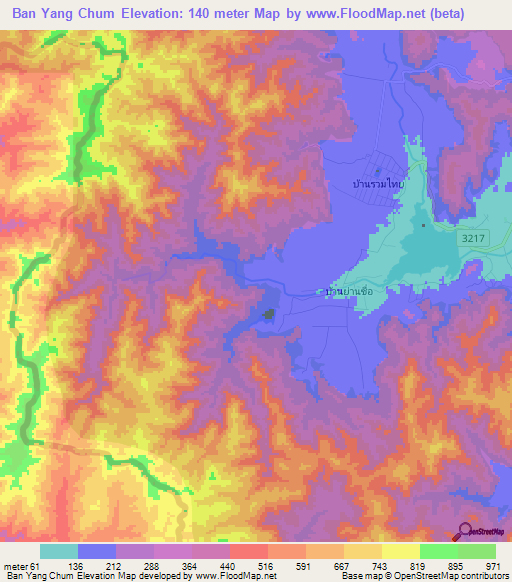 Ban Yang Chum,Thailand Elevation Map