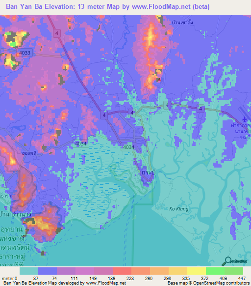 Ban Yan Ba,Thailand Elevation Map