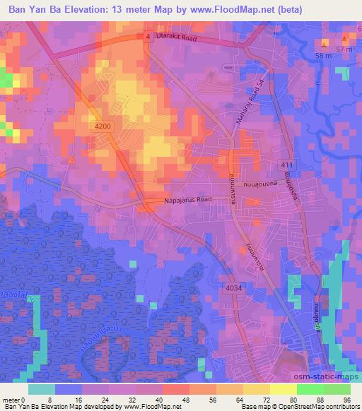 Ban Yan Ba,Thailand Elevation Map