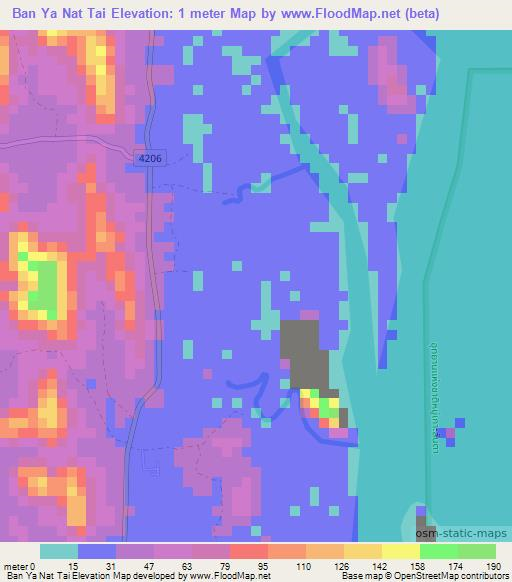 Ban Ya Nat Tai,Thailand Elevation Map