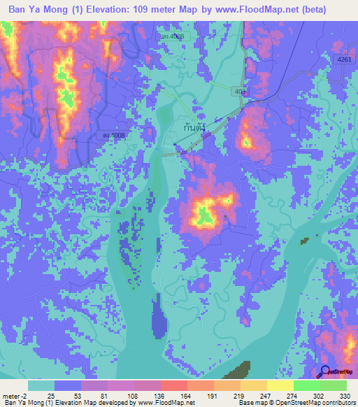 Ban Ya Mong (1),Thailand Elevation Map