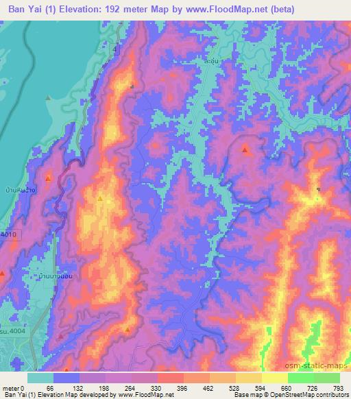 Ban Yai (1),Thailand Elevation Map