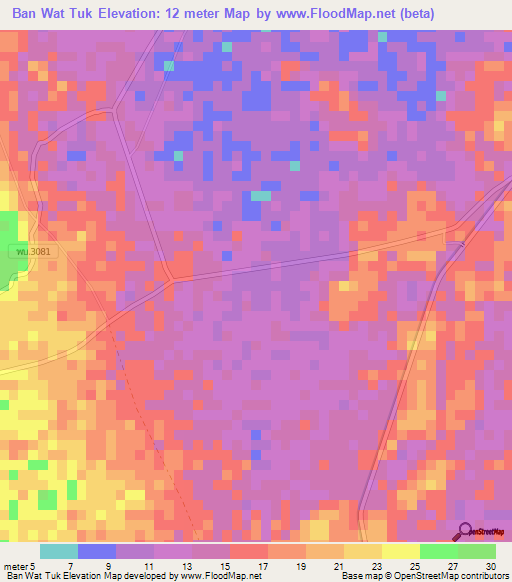 Ban Wat Tuk,Thailand Elevation Map