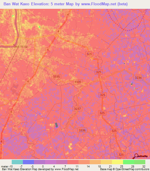Ban Wat Kaeo,Thailand Elevation Map
