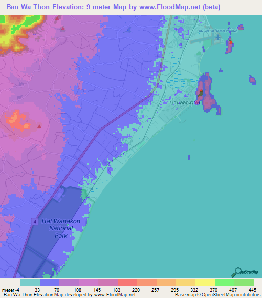 Ban Wa Thon,Thailand Elevation Map