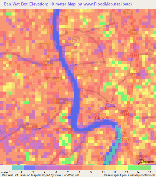 Ban Wat Bot,Thailand Elevation Map