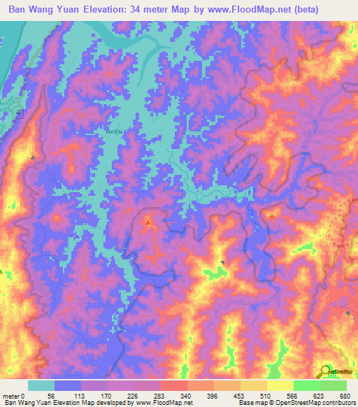 Ban Wang Yuan,Thailand Elevation Map