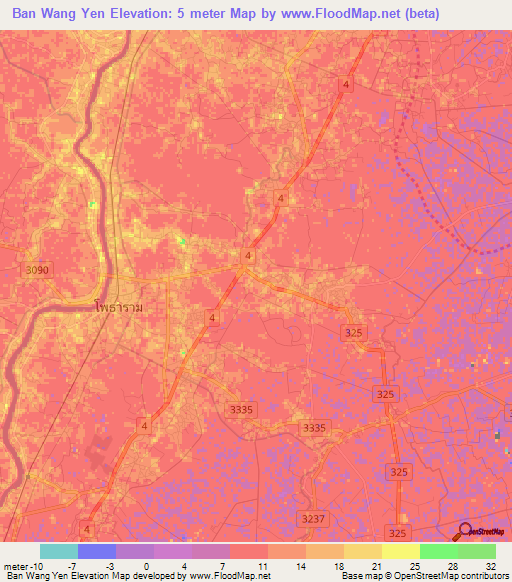 Ban Wang Yen,Thailand Elevation Map