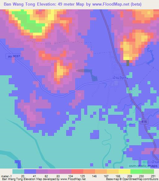 Ban Wang Tong,Thailand Elevation Map