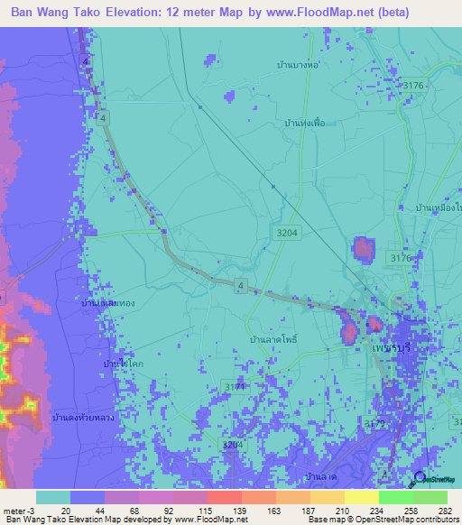 Ban Wang Tako,Thailand Elevation Map