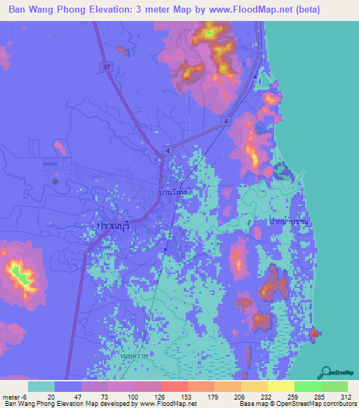 Ban Wang Phong,Thailand Elevation Map