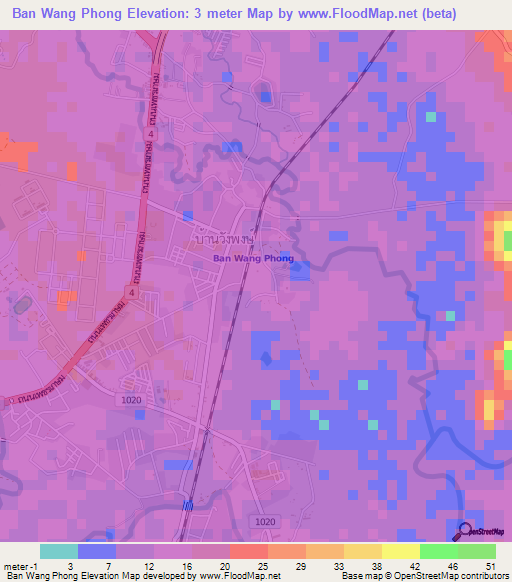 Ban Wang Phong,Thailand Elevation Map