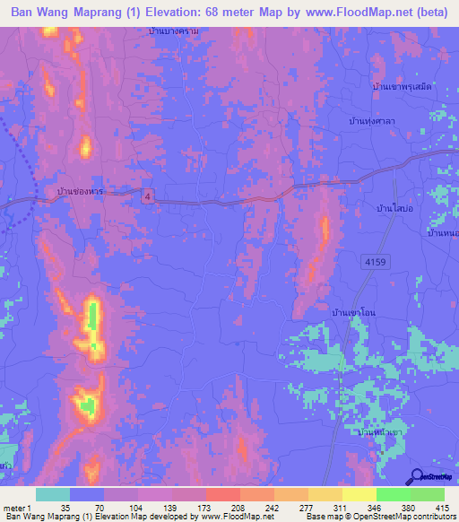 Ban Wang Maprang (1),Thailand Elevation Map