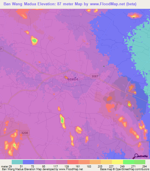 Ban Wang Madua,Thailand Elevation Map
