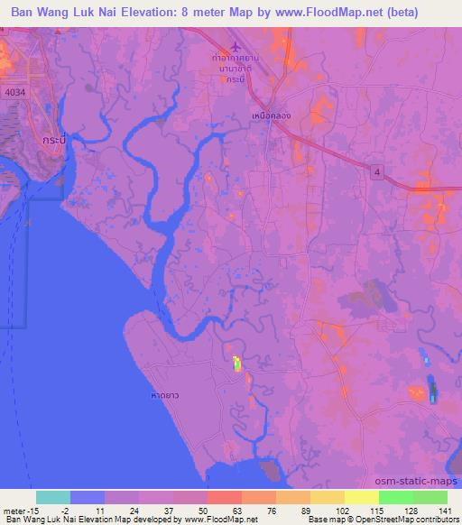 Ban Wang Luk Nai,Thailand Elevation Map