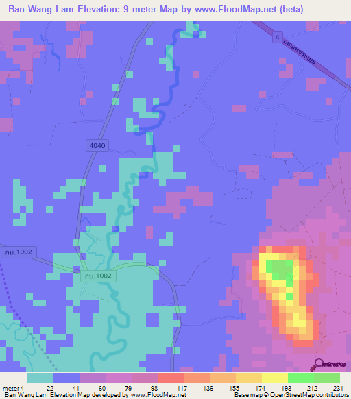 Ban Wang Lam,Thailand Elevation Map