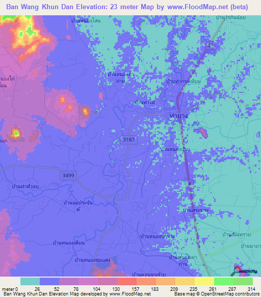 Ban Wang Khun Dan,Thailand Elevation Map