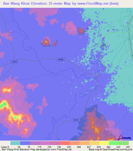 Ban Wang Khrai,Thailand Elevation Map