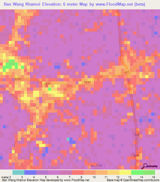 Ban Wang Khamoi,Thailand Elevation Map