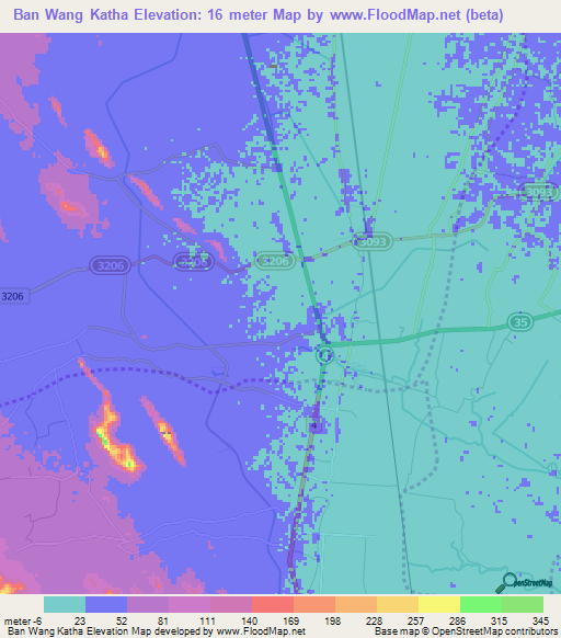 Ban Wang Katha,Thailand Elevation Map