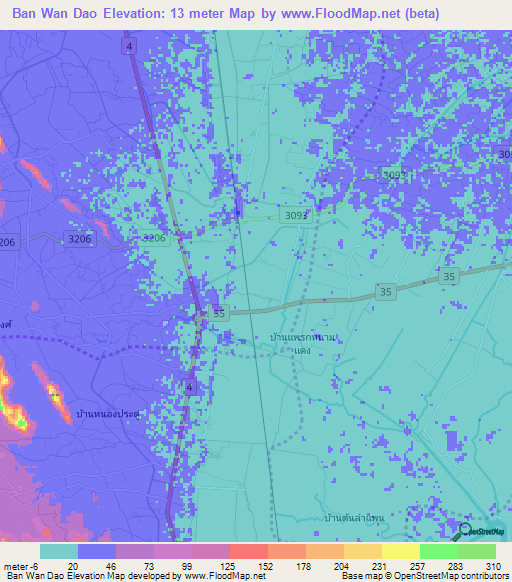 Ban Wan Dao,Thailand Elevation Map