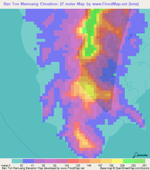 Ban Ton Mamuang,Thailand Elevation Map