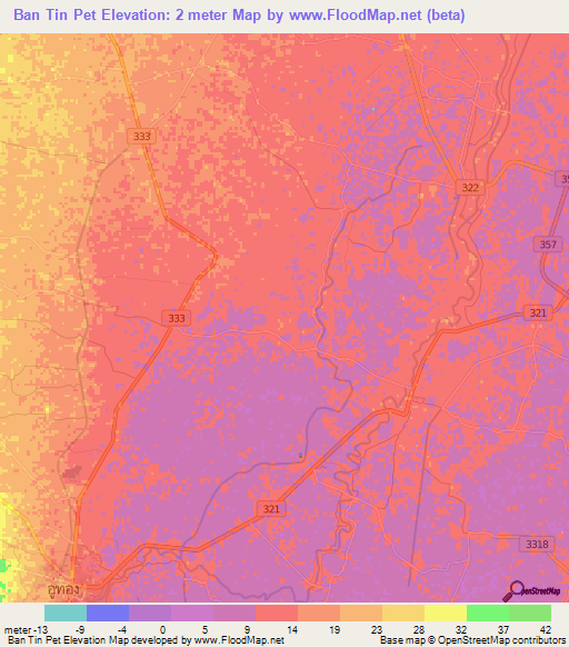 Ban Tin Pet,Thailand Elevation Map